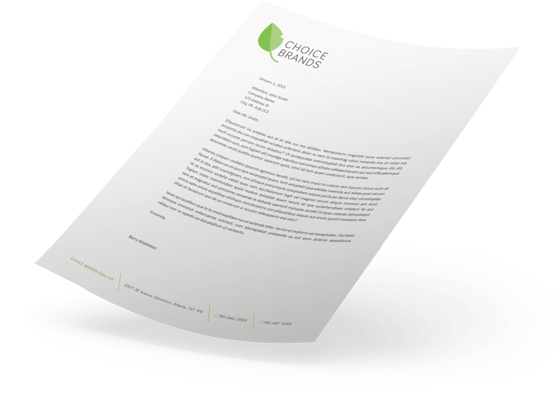 Choice Brands letterhead