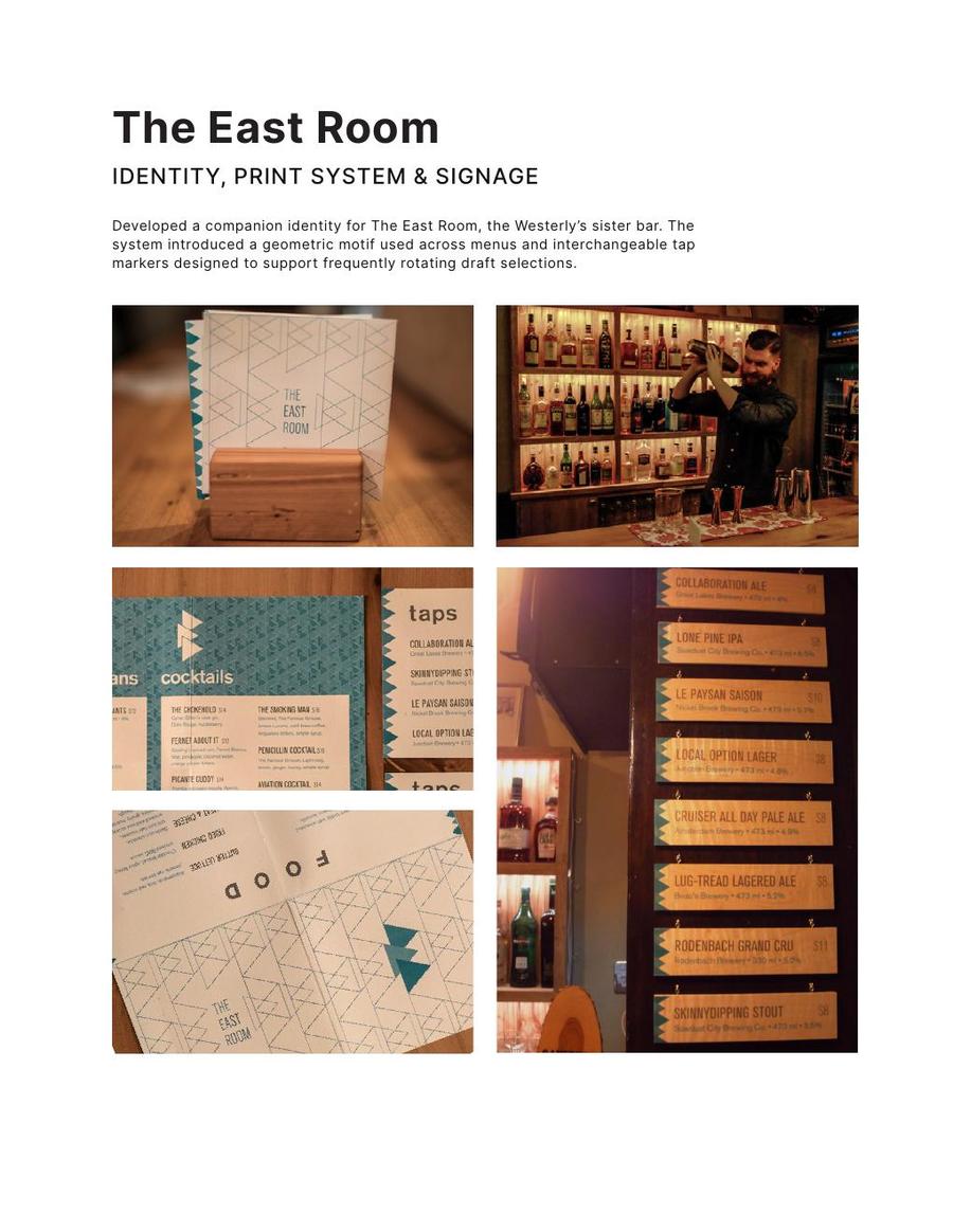 The East Room menus and tap sign
