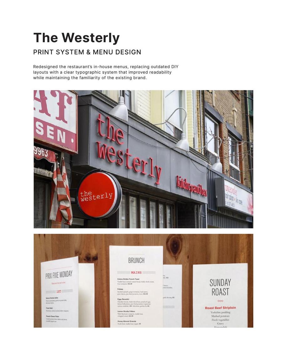 The Westerly menus