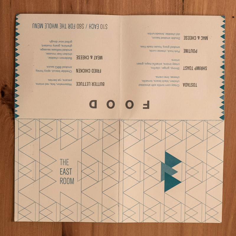 The East Room menu, detail 1