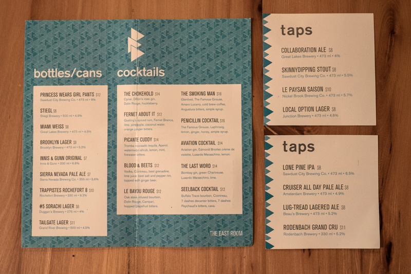 The East Room menu, detail 2