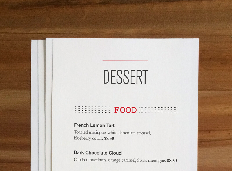 The Westerly dessert menu