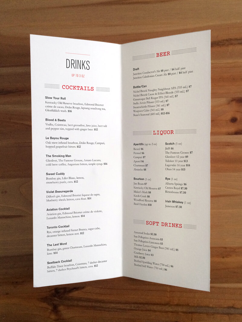 The Westerly menu, open spread